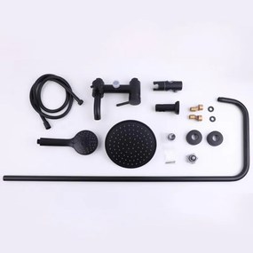 Erga Mutabi, sprchový set s batériou, hlavovou sprchou 20 × 20 cm a výtokom, čierna matná, ERG-YKA-BP.MUTABI-20-BLK