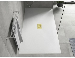 Mexen Hugo, obdĺžniková sprchová vanička SMC 150 x 100 cm, biela, zlatá krytka, 42101015-G