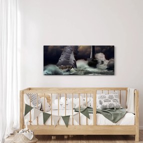 Obraz - Loď plávajúca cez búrlivé vlny (120x50 cm)
