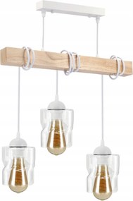 BERGE LED závesné stropné svietidlo, drevený trám, 3xE27 štvorec - biela