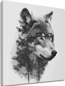 Obraz na plátne Vlčí Pohľad - Moderný Čiernobiely Motív