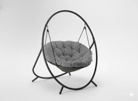 CH ZÁVESNÁ STOLIČKA NA TERASU – TMAVOSIVÝ VANKÚŠ, SIVÝ RÁM 115,5 X 140 X 167,5 CM