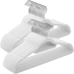 Protišmykové zamatové vešiaky 50 ks, biele
