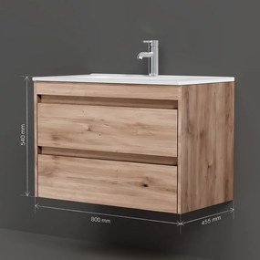 Skrinka s umývadlom 80 AM.PM Spike MPA-FHX0802HF-WCC0802WG závesná, 2 zásuvky, svetlý dub