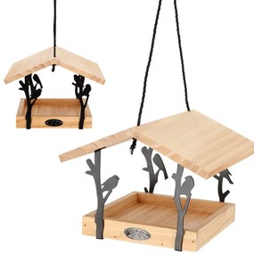 Závesné kŕmidlo pre vtáky Rhi, 18x24,5x24,5 cm, drevo/kov, hnedá