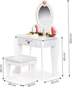 Veľký drevený detský toaletný stolík so zrkadlom pre dievčatá