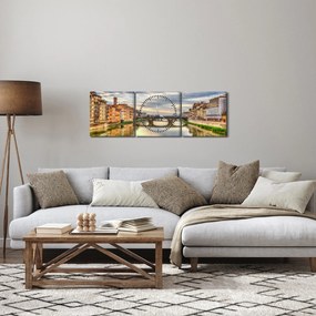 Obraz mesta s riekou (s hodinami) (90x30 cm)