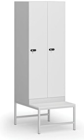 Šatníková skrinka S1 s lavičkou, 2 oddiely, 1875 x 600 x 500/800 mm, demont, mechanický kódový zámok, laminované dvere, biela
