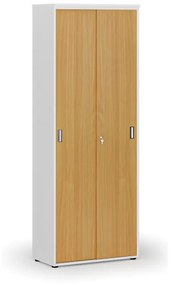 Kancelárska skriňa so zasúvacími dverami PRIMO WHITE, 2128 x 800 x 420 mm, biela/buk