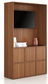 Kancelárska skriňa FRAME, 6x dvere, priestor pre TV, 1299 x 450 x 2162 mm, PUSH-lock, orech