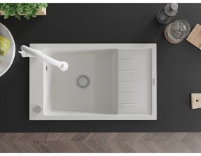 Mexen Elias, 1-komorový granitový drez 795x480x200 mm a drezová batéria Elia, biela, 6511-20-670101-20