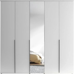 Šatníková skriňa so zrkadlom Kevo, 225 cm, biela