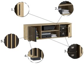 TV skrinka drevená 140 cm, s policou a dvierkami