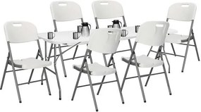 SPRINGOS Cateringová súprava, turistický stôl 240 cm so 6 stoličkami, skladacia biela súprava