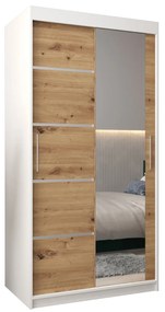 Šatníková skriňa 100 cm so zrkadlom Verika 2 100 (biela + dub artisan). Akcia -49%. Vlastná spoľahlivá doprava až k Vám domov. 1063757