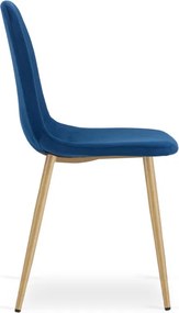 Set dvoch jedálenských stoličiek PADVA zamatové modré / hnedé nohy (2 ks)