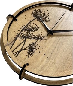 Tiché drevené hodiny s motívom lúčnych tráv pre váš  domov | SENTOP HDF0586-GOLD-OAK