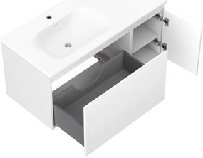 Mexen Orio, kúpeľňová skrinka 100 cm s umývadlom Vela vľavo, 1S, 1D, biela matná, 91A13-10047-3-BBFF01-W23L01