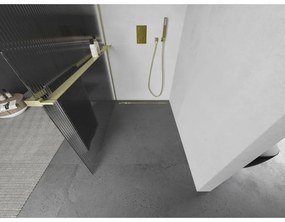 Mexen Kioto+, sprchová zástena Walk-In s poličkou a vešiakom 80 x 200 cm, 8mm sklo s rebrovým vzorom, zlatý matný profil, 800-080-121-55-09