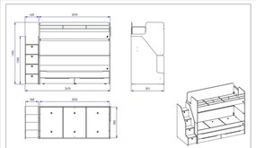 Poschodová posteľ s prístelkou, úložným priestorom a schodíky Pure Modular - biela