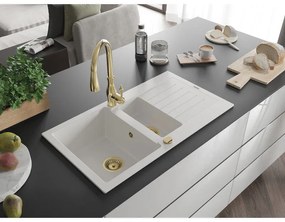 Mexen Matias, 1,5-komorový granitový drez 900x505x200 mm a drezová batéria Savita, biela, 6502-20-672601-50