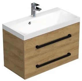 Kúpeľňová skrinka s čiernou úchytkou a umývadlom SAT Cube Way 80x53x40 cm dub Hickory mat CUBE2C80ZDH, 1 ks