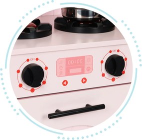 Drevená detská kuchynka ECOTOYS s rúrou, dvoma platničkami, mikrovlnkou + 5 doplnkov