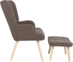 Relaxačné kreslo ušiak ROMEO II + taburet — masívne drevo, látka bouclé, prírodná / hnedá