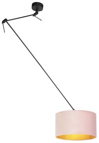 Závesné svietidlo čierne s plyšovým tienidlom staroružové so zlatom 35 cm - Blitz