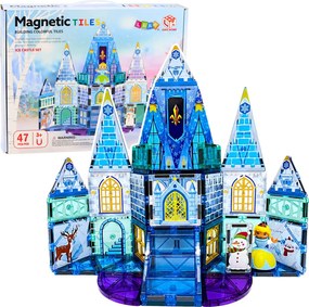 LEAN Toys Magnetické stavebné kocky – Zámok ľadovej princeznej, modré, 47 dielov