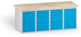 Dielenský stôl KOVONA, 2 závesné skrinky a 10 zásuviek na náradie, buková škárovka, 2000 mm