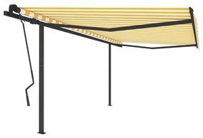 Ručne zaťahovacia markíza so stĺpikmi 4,5x3,5 m žlto-biela 3070238