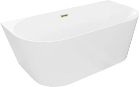 Mexen Oval Slim, voľne stojaca vaňa ku stene 170 x 80 cm, biela lesklá, zlatý lesklý prepad, 52661708000-50