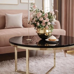 OKRÚHLY KONFERENČNÝ STOLÍK LEONARDO X ZLATÝ PODSTAVEC + ČIERNY LESK