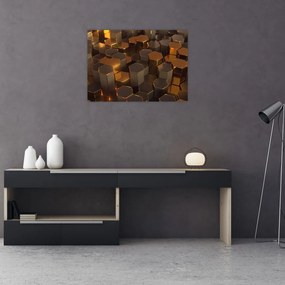 Sklenený obraz - Bronzové hexagóny (70x50 cm)