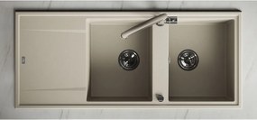 Laveo Megalo, 2-komorový granitový drez 1160x500x185 mm s dlhým odkvapávačom, béžová, LAV-SBE_421T