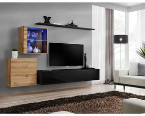 Obývacia stena Switch XV Sklo +LED wotan / čierna