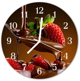 Nástenné sklenené hodiny Čokoládové jahody fi 30 cm