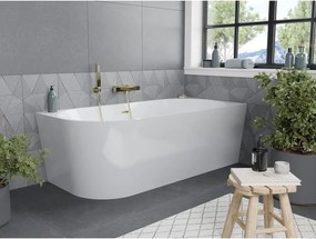 Mexen Mia, voľne stojaca rohová vaňa, pravá, 180 x 80 cm, biela, zlatý matný prepad, 52691808000P-55