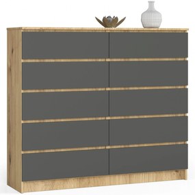 Komoda Keanu V (dub artisan + sivá). Akcia -18%. Vlastná spoľahlivá doprava až k Vám domov. 1069926