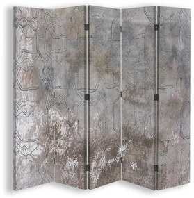 Ozdobný paraván Textura betonu - 180x170 cm, päťdielny, korkový paraván