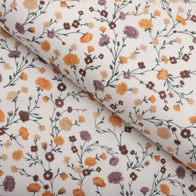 Biante Detské bavlnené posteľné obliečky do postieľky Sandra SA-720 Oranžovo-hnedo-béžové drobné kvietky na smotanovom Do postieľky 100x135 a 40x60 cm