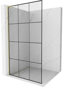 Mexen Kioto L, sprchová zástena Walk-In 110 x 200 cm, 8mm číre sklo čierny vzor, zlatý matný profil, 800-110-103-55-77