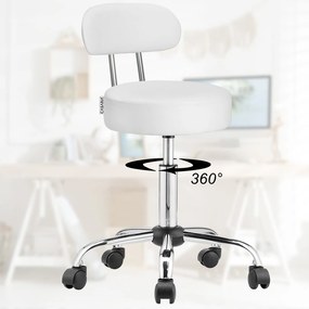 Casaria Taburetka na kolieskach s operadlom ROLAND, Ø35cm, biela