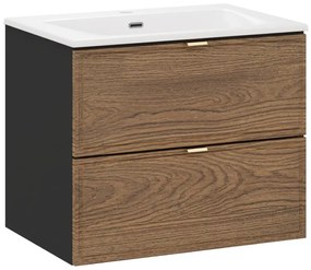 Závesná skrinka Talia Casella so zápustným umývadlom 60 cm čierny/dub casella