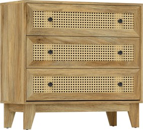 HOMCOM Skriňa s 3 zásuvkami a ratanovým predným panelom 80 x 35 x 76 cm v svetlom drevenom vzhľade | Aosom