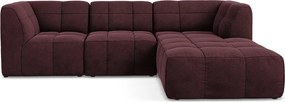 Vínovočervená zamatová rohová pohovka (pravý roh/s leňoškou) Aloha – Makamii