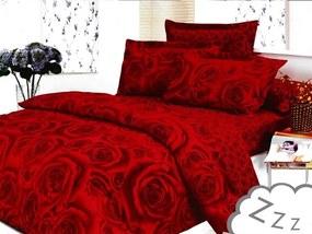 Červené bavlnené posteľné obliečky s motívom ruží