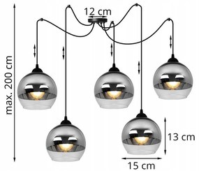 Závesné svietidlo Bergen Spider, 5x chrómové/transparentné sklenené tienidlo (fi 15cm)