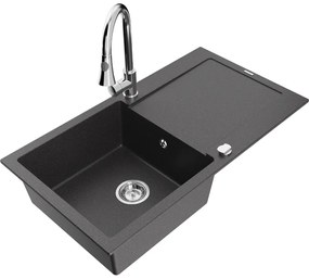 Mexen Leo, 1-komorový granitový drez 900x500x190 mm a drezová batéria Elia, čierna škvrnitá, 6501-76-670101-00